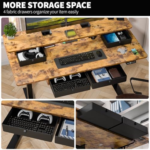 Kingant Electric Standing Desk with 4 Drawers, Height Adjustable 55"x 30"