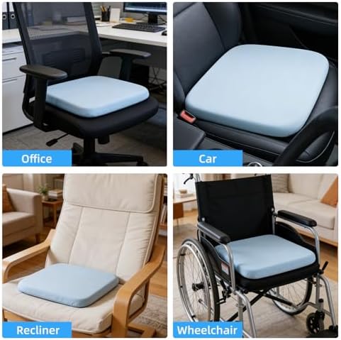 SheRest Office Chair Cushion with Straps, Memory Foam Seat Cushion with Removable Cover, Suitable for Office Chairs, Car Seats, and Airplane Seats, Blue, Large