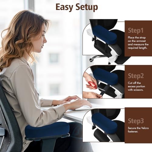 WdFour 2-Pack Non-Slip Armrest Pads for Office & Gaming Chairs - Ergonomic Forearm Support Pillow for Desk, Computer & Wheelchair, Pressure Relief Cushions (Navy Blue)