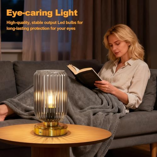 LightRound Cordless Table Lamp for Bedroom, Touch Stepless Dimmable