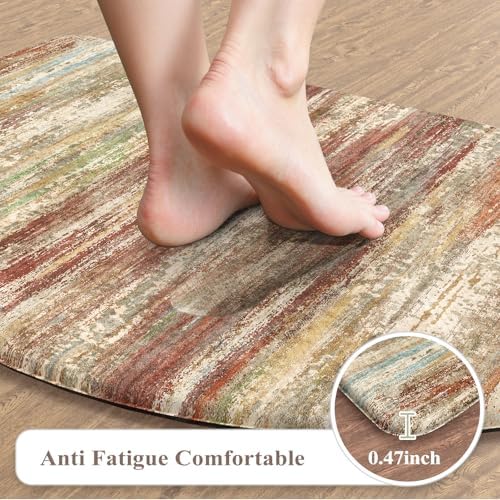 KIMODE Anti Fatigue Kitchen Mats for Floor,Brown Half Circle Cushioned Mats
