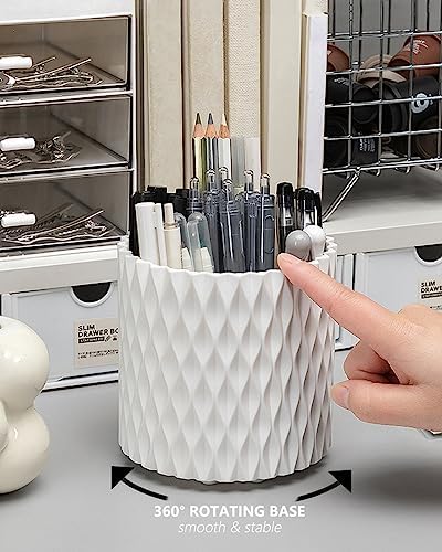 Lebenrich Rotating Pen Pencil Holder for Desk, 5 Slots Unique Grey Desk Pen Organizer Easthetic Desktop Supplies and Accessories for Women Girls, Pen Cup Pencil Caddy for Office Home Art Supply
