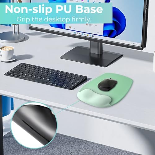 Mouse Pad with Wrist Rest Support, Ergonomic Mousepad with Comfortable Gel Cushion, Gaming Mouse Pad with Smooth Lycra Surface & Non-Slip PU Base, for Home Office Computer Laptop, Green