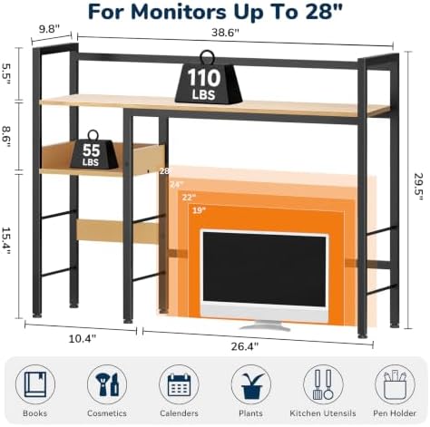 Desk Shelf, 38.6" Desk Hutch for Computer Monitor, Natural