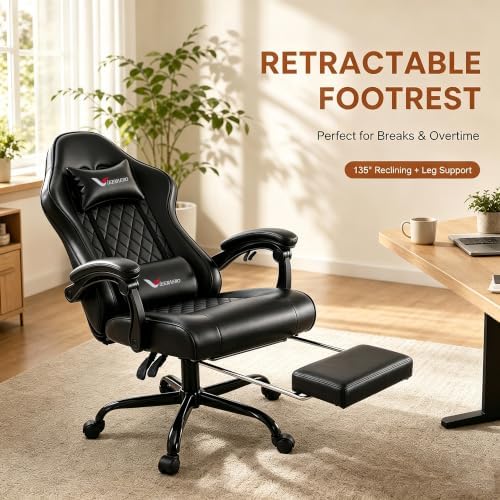 Ergonomic Gaming Chair with Footrest Lumbar Support, Home Office Game Desk