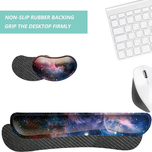 Keyboard Wrist Rest Mouse Wrist Support Set, Memory Foam Wrist Rest Pad for Computer Laptop Keyboard Mouse, Ergonomic Wrist Cushion Support for Typing Pain Relief, Gaming Home Office, Starry Sky