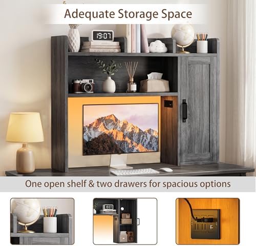 Dorm Desk Hutch, 37.4" Desktop Shelf with 6 Shelves & Power Outlet