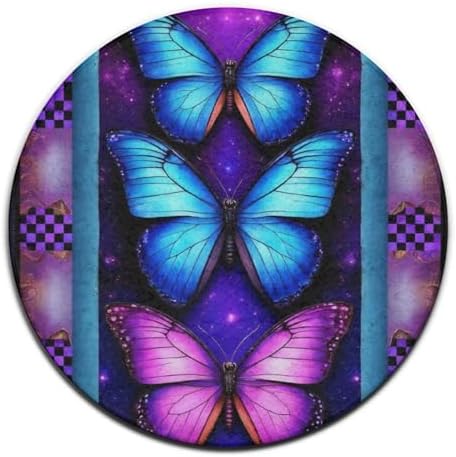 Women's Large Home Decor Mat, Soft Round Yoga Carpet, Non Slip Machine Washable Home Office Circle Rug Purple Butterfly