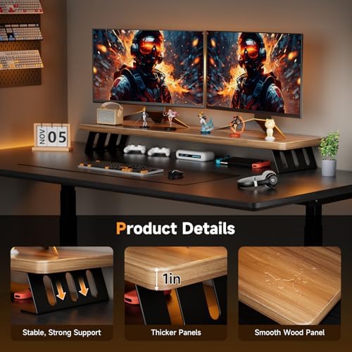 Dual Monitor Stand Riser, 39 Inch Large Wood Monitor Stands for 2 Monitors