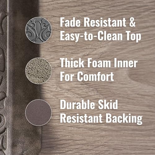 Chef Gear - Anti-Fatigue Gelness Kitchen Mat - Marni Design - Cushioned Comfort Chef Mat - Faux Leather - Cooking & Standing Relief - Set of 2-17.5"x48" & 17.5"x28" - Mocha
