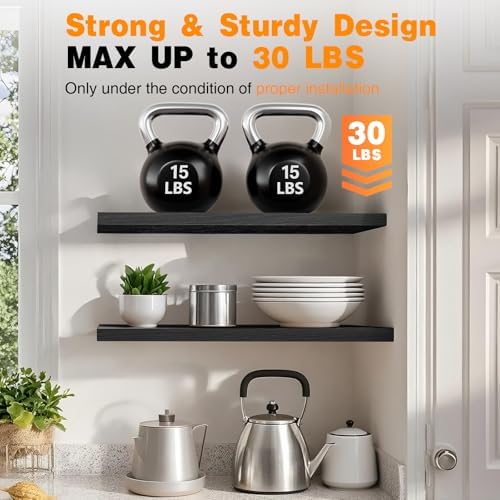 BAYKA Black Floating Shelves 47.2in, Set of 2, Wall Mounted for Wall Decor