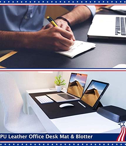 Desk Protector Blotter Pad on Top of Desks PU Leather Office Desk Writing Mat Computer Laptop Gaming Under Keyboard Mouse Pad Desk Decor Accessories Organizer for Women Men Kids Black 16 X 32 Inches