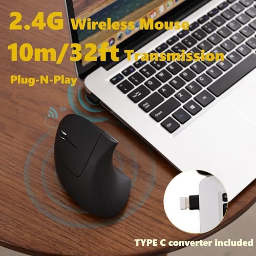 Urby Left Handed Mouse, Vertical Left Handed Ergonomic Wireless Mouse.Black