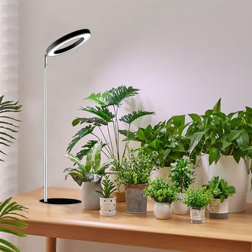 Yadoker 72 LEDs Full Spectrum Plant Grow Light with Base for Indoor Plants，Height Adjustable, 6.3" Aluminum Housing,Automatic Timer with 8/12/16 Hours,10-Level Brightness,Black Plant Light,1 Pack