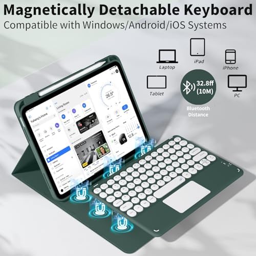 JKSML for iPad(A16) 11th/10th Generation Case with Keyboard, Round Key