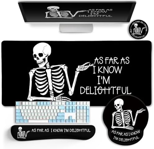 LIMKRIAN Ergonomic Mouse Pad with Wrist Rest Desk Mat Set, Skeleton Decor