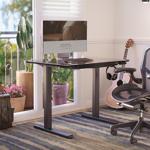 Claiks Glass Standing Desk with Drawers 32x19 Inch Black