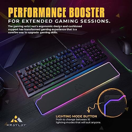 RGB Backlit Gaming Wrist Rest | RGB Wrist Support for Keyboard | Keyboard Wrist Rest with 14 Color Modes | 17x4x1 Inches Wrist Pad for Keyboard | Wrist Rest for Computer, Laptop, | Black
