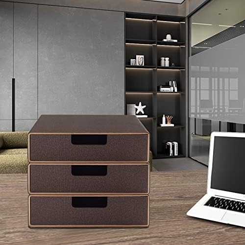Stackable Organizer Drawer Classic Brown Pu Leather Handmade,Organize Home Office Desk Accessories and Sort Letter-Size Paper/a4 Document,Desk Caddy with Drawers Storage Box,13.1x10x3.7inches