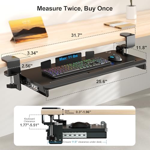 Supcline Keyboard Tray Under Desk with 60° Swivel Clamp & Height Adjustment