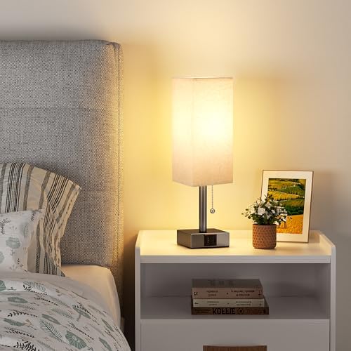Brown Bedside Table Lamp for Bedroom - Desk Lamp For Nightstand, USB C+A