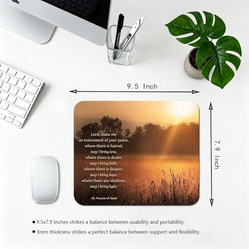 9.5x7.9 Inch Office/Gaming Mouse Pad, St. Francis of Assisi’s Prayer for Peace, Christian Bible Verse Scripture Inspirational Quote Cute Anti-Slip Mat for Desk