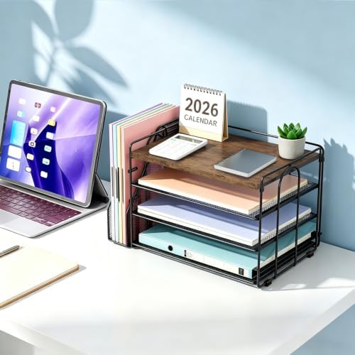 gianotter 4-Tier Wood Paper Organizer With Magazine Holder