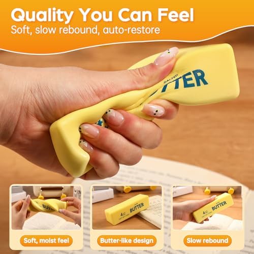 Butter Squishy Fidget Toys Slow Rising Stress Relief Toy - Realistic Butter Stick Squeeze, Soft PU Foam Fidget for Anxiety & Sensory Relief, Cute Desk Decor for Kids, School