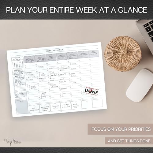 Weekly Hourly Planner Notepad, Daily Planner Desk Pad, Weekly Schedule, To Do List Note Pad, ADHD Planner | 50 Undated Tear Away Sheets | A4 (Mono)