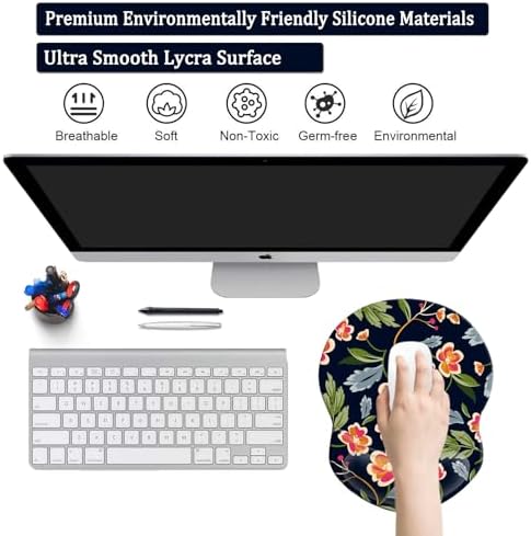 Ergonomic Wrist Support Mouse Pad - Comfortable Computer Mouse Pad with Non-Slip PU Base for Home Office Working Gaming (Bright Flowers)