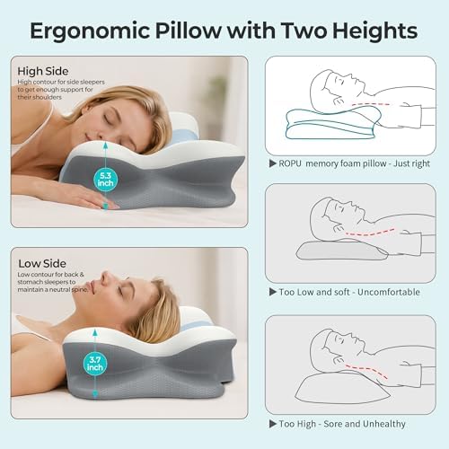 Cervical Neck Pillow - Contour Memory Foam Pillows for Pain Relief