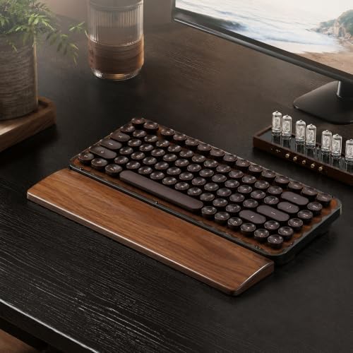 Walnut Wood Keyboard Wrist Rest for Mechanical Keyboard, 104 Keys 17.3 Inch Wooden Wrist Rest with 6° Ergonomic Slope, 20mm Thick Palm Rest, Non-Slip Base for Office and Gaming Setup (13"-75 Keys)