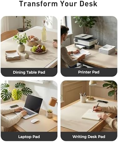 Aothia Faux Leather Desk Mat - Large Mouse Pad, Non-Slip PU Leather Blotter, Waterproof Writing Surface for Office and Home (Eggshell, 40" x 24")