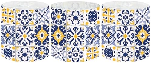 3 Pack Cylinder Glass Lamp Shade Set 16 tiles Azulejos blue gray yellow Original traditional Portuguese Covers with 1-5/8" Fitter Opening Light Fixture Replacement for Table Lamp Bathroom Vanity Light