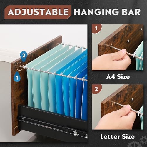 DEVAISE 3 Drawer Wood File Cabinet, Under Desk Filing Cabinet, Rustic Brown
