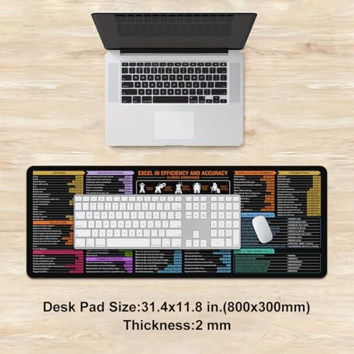 Office Excel Cheat Sheet Desk Pad Mat, XL 31.4" x 11.8"