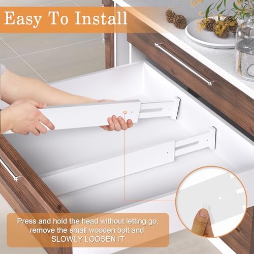 Bamboo Drawer Dividers, Adjustable Drawer Organizers, Fits 17.6–21" Drawers