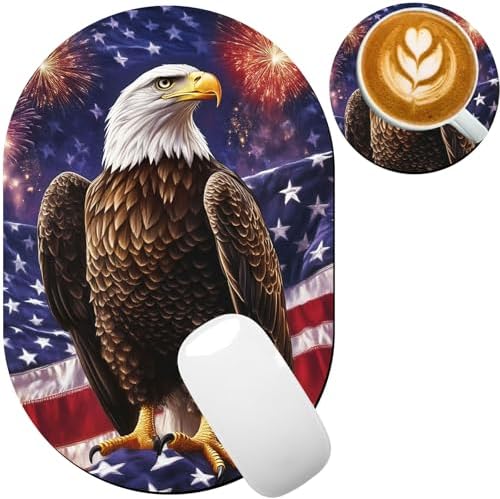 Small Mouse pad, Portable, Waterproof Non-Slip Rubber Bottom, Suitable for Wireless Mouse, Laptop Keyboard Tray for Both Men and Women, Office Travel 7.1x10.6in，Bald Eagle American Flag