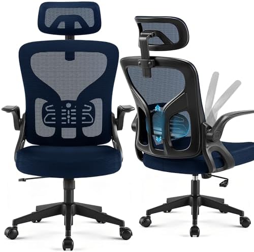 Office Chair Ergonomic Desk Chair with Adjustable Headrest Lumbar Support, High Back Breathable Mesh Chair with 120° Tilt & Flip-Up Armrests, Swivel Comfy Task Computer Chair for Work, Study
