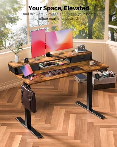 FiCiHi 55x24 Inch Electric Standing Desk, 2 Drawers, Adjustable Height Desk