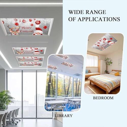 Santa Claus Magnetic Fluorescent Light Covers for Ceiling Lights 2 x 4 Feet,Red Grey Christmas Elk Ball Pine Silver Office Classroom Kitchen Drop Ceiling Light Covers Filters Shade Panel 2 Packs