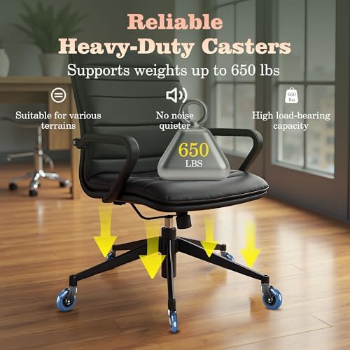 3 Inch Office Chair Casters Heavy Duty (5-Pack) - 650LBS Capacity PU Wheels,Office Chair Wheels Replacement，Non-Marking Hardwood Floor Safe,Fits Standard 7/16" x 7/8" Stem Chairs