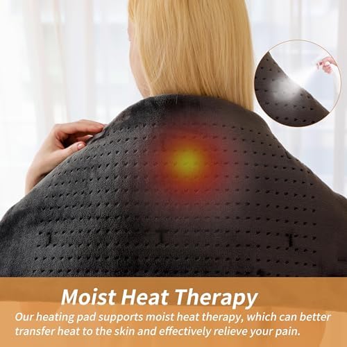 SAROO Massaging Weighted Heating Pad for Back Pain Relief,20"*24",Dark Grey