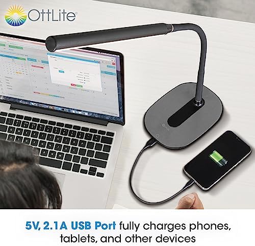 OttLite Strive LED Desk Lamp with USB Port, Black