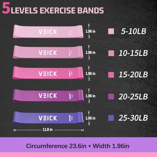 VEICK 5-Level Resistance Loop Bands Set for Strength Training & Pilates
