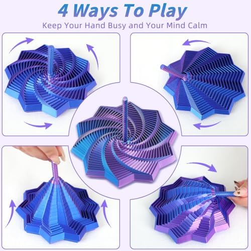 3D Printed Expanded Sensory Fidget Star, Fractal Stress Relief Spinning Tower Toy with Handle, Polygonal Honeycomb Whirling Spiral Design, Stocking Stuffers Gift for Adults Teens ADHD Office Desk
