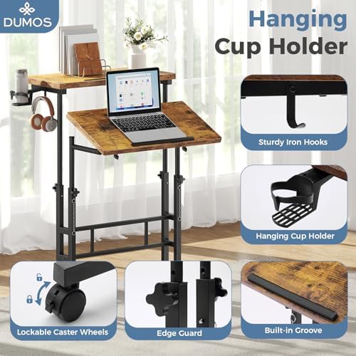 DUMOS Rolling Standing Desk, Walking Pad Desk, Split Top Computer Cart
