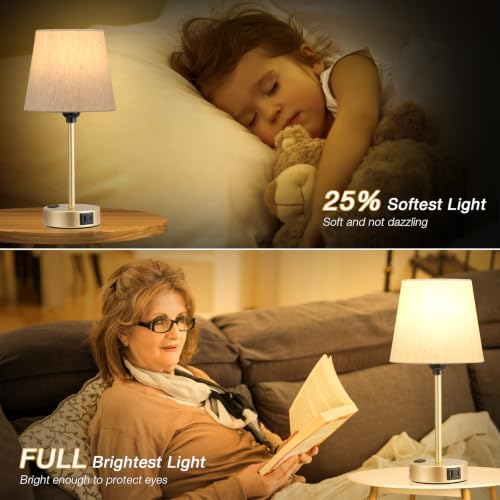 Gold Bedside Lamps Set 2 for Bedroom - Dimmable Touch, USB C+A, AC Outlet