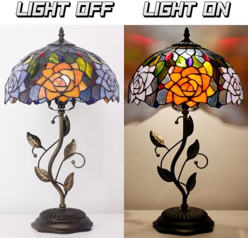 Tiffany Lamp Orange Violet Rose Stained Glass Table Lamp