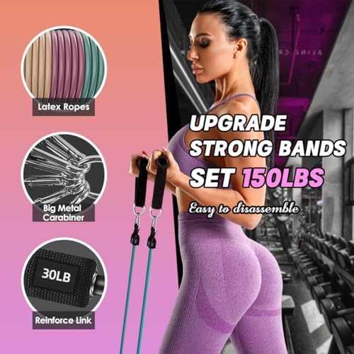 WHATAFIT Resistance Bands with Handles, 150 lb Exercise Bands Set